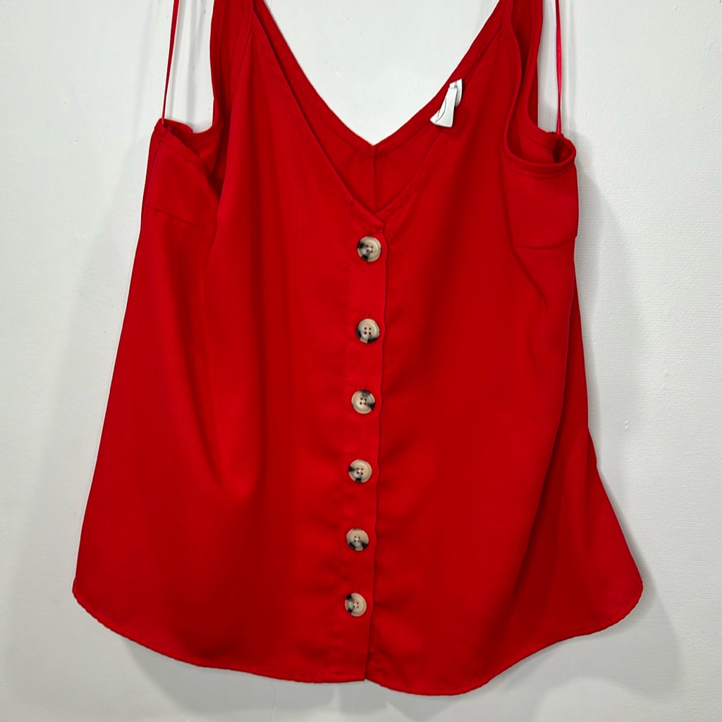 Red Button Front Top